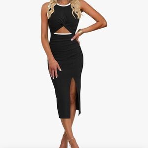 NWT Oten Women's Crew Neck Sleeveless Cutout Bodycon Slim Slit Midi Dress